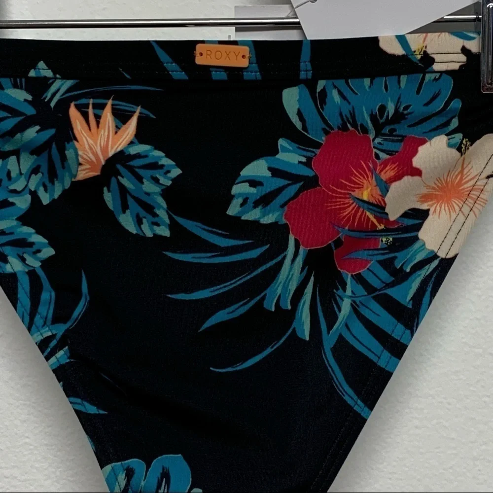 ROXY Girls Size 8 (S) Sunkissed Black Floral Bikini Swim Bottom NEW NWT